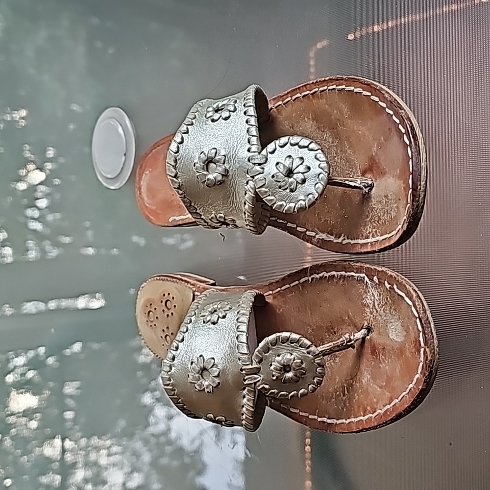 Jack Rogers Navajo Leather Thong Sandals Sz 8 M  Metallic Pewter